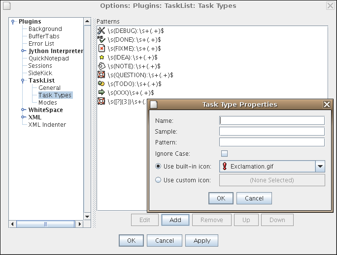 TaskList configuration