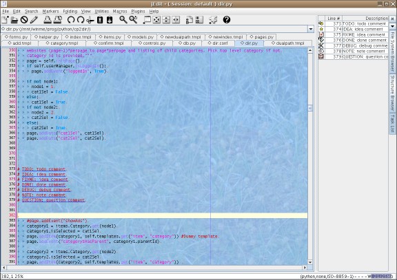 Jedit screeenshot with the Tasklist plugin